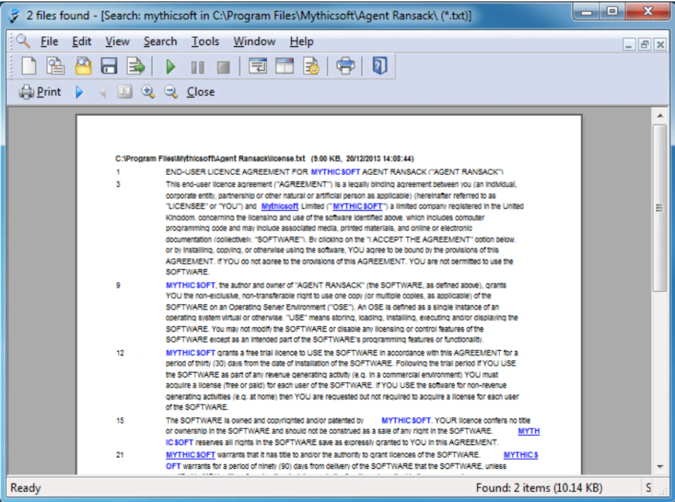 screenshot of Agent Ransack
